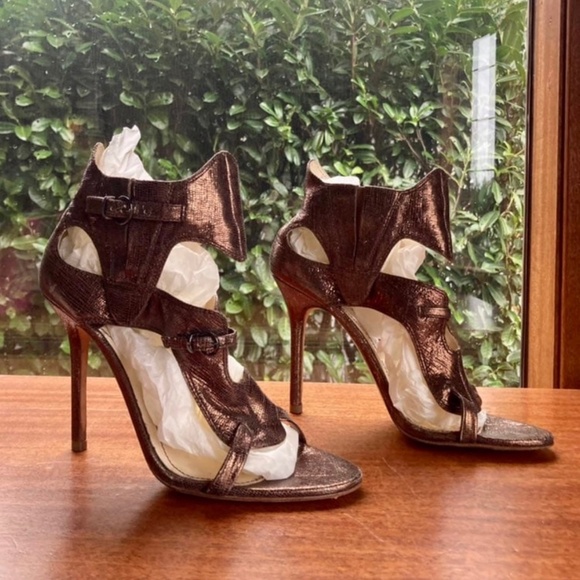 Camilla Skovgaard 39 / 8.5 Runway Metallic Ankle Buckle Burnt Toffee Bronze Heel - Picture 1 of 8